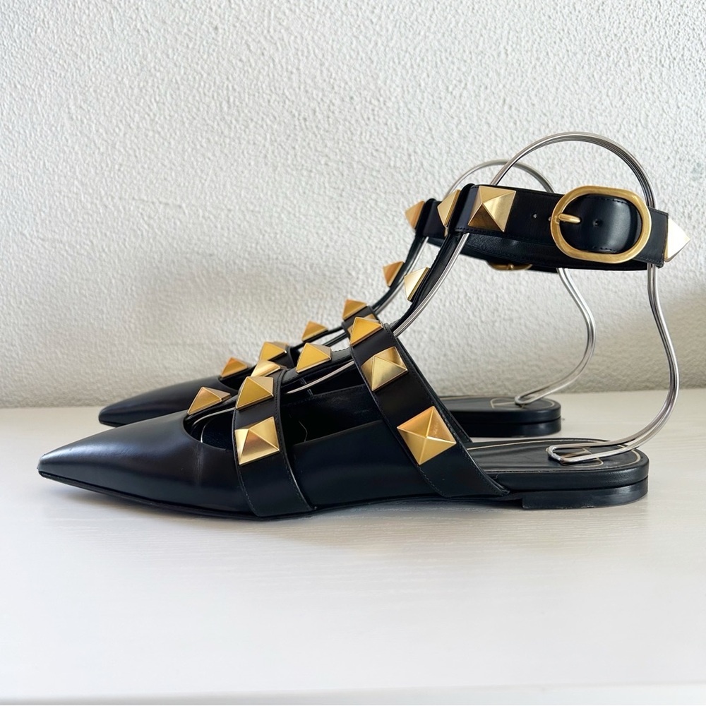 Valentino Garavani Black and Gold Studded Sandals